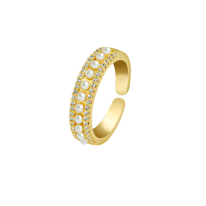 Gold Plated South Korean Diamond And Pearl Ring