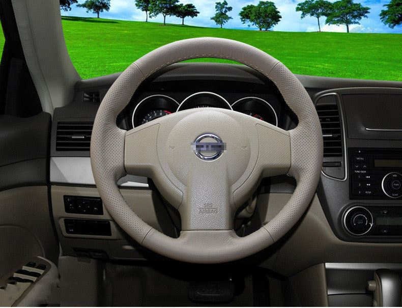 Hand-stitched leather steering wheel cover