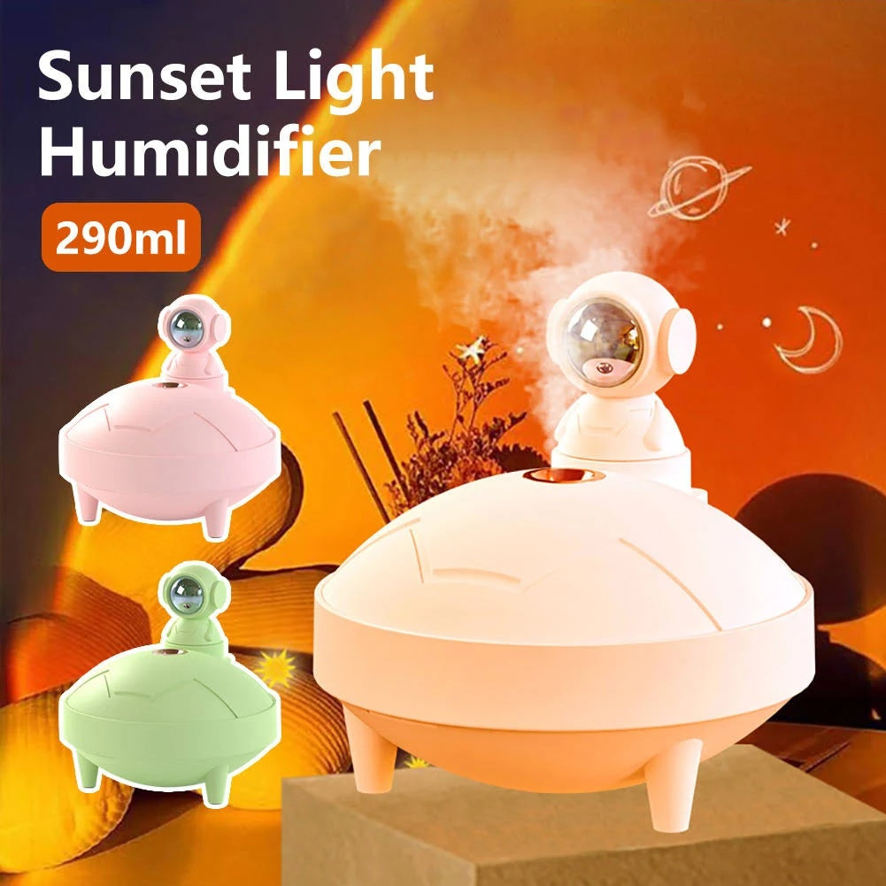 Astronaut Sunset Lamp Humidifier 2 Spraying Mode 360 Degree Rotating Head Astronaut Light USB Charging Projector Lamp