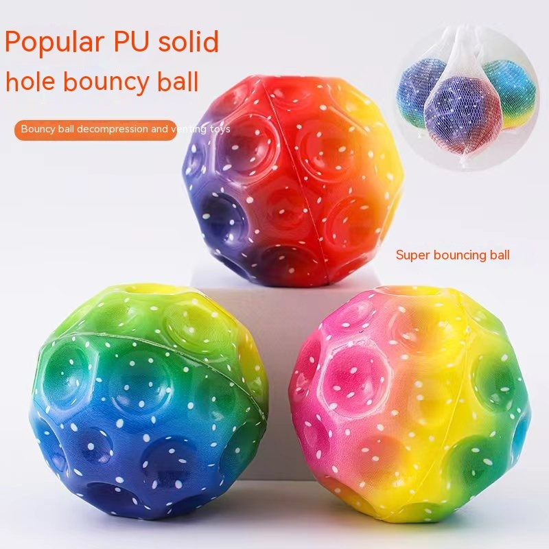 Colorful Hole Ball Soft Bouncy Ball Anti-fall Moon Shape Porous Bouncy Ball Kids Indoor Toys Ergonomic Design Elastic Ball