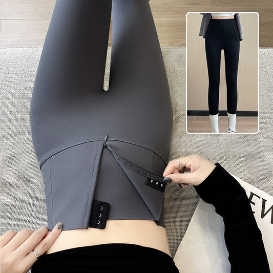 Bauchkontrollierende Po-Lifting-Leggings mit dreireihigem Design Winterhose mit hoher Taille und schmalem Reißverschluss Warmer Samt und verdickte Hose Damenbekleidung