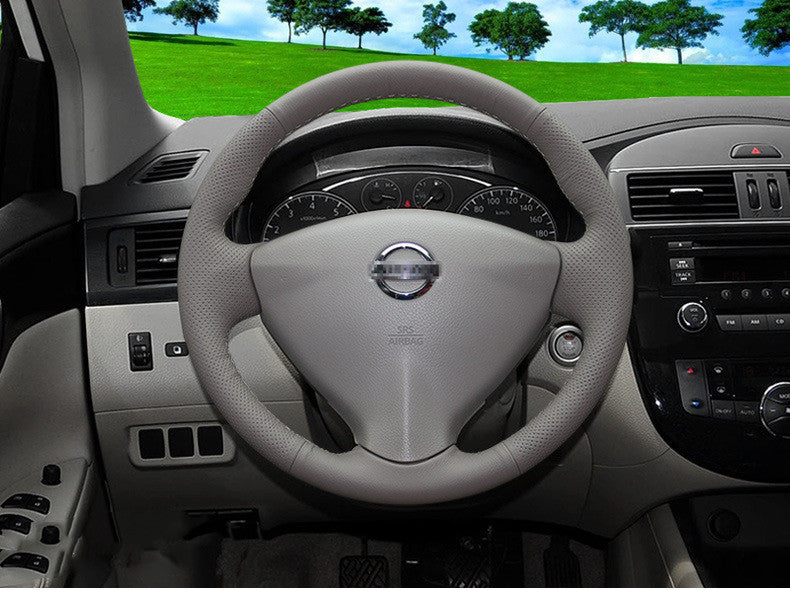 Hand-stitched leather steering wheel cover