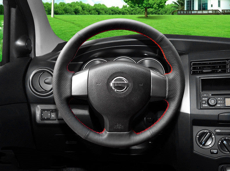 Hand-stitched leather steering wheel cover