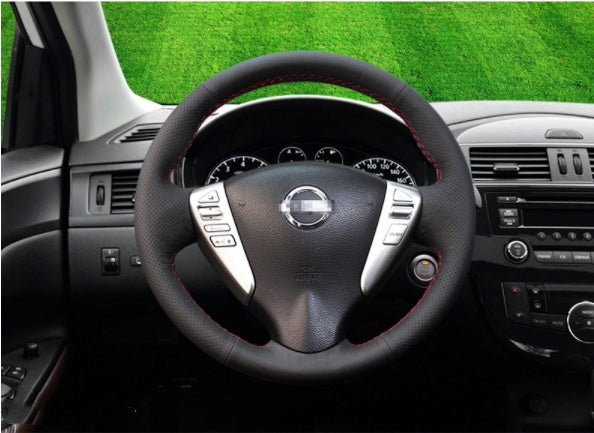 Hand-stitched leather steering wheel cover