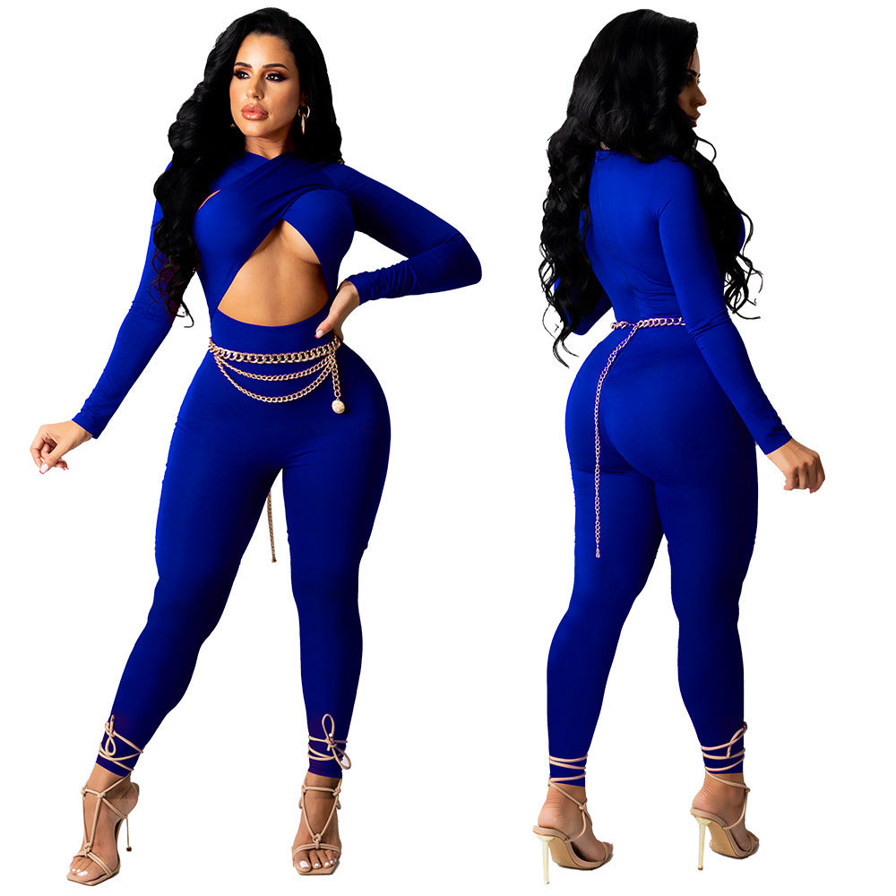 Cross Strap Solid Color Jumpsuit