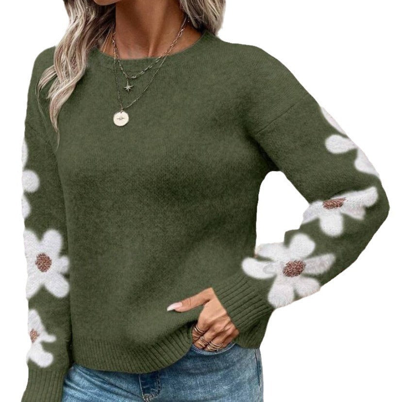 Elegant Elegant Flowers Jacquard Knitted Pullover Women