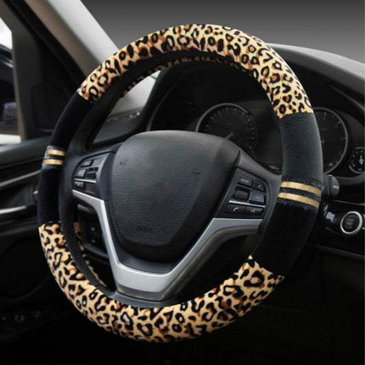 Winter Plush Car Steering Wheel Covers Leopard Grain