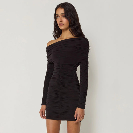 Langärmliges, plissiertes Slim-Fit-Kleid für Damen