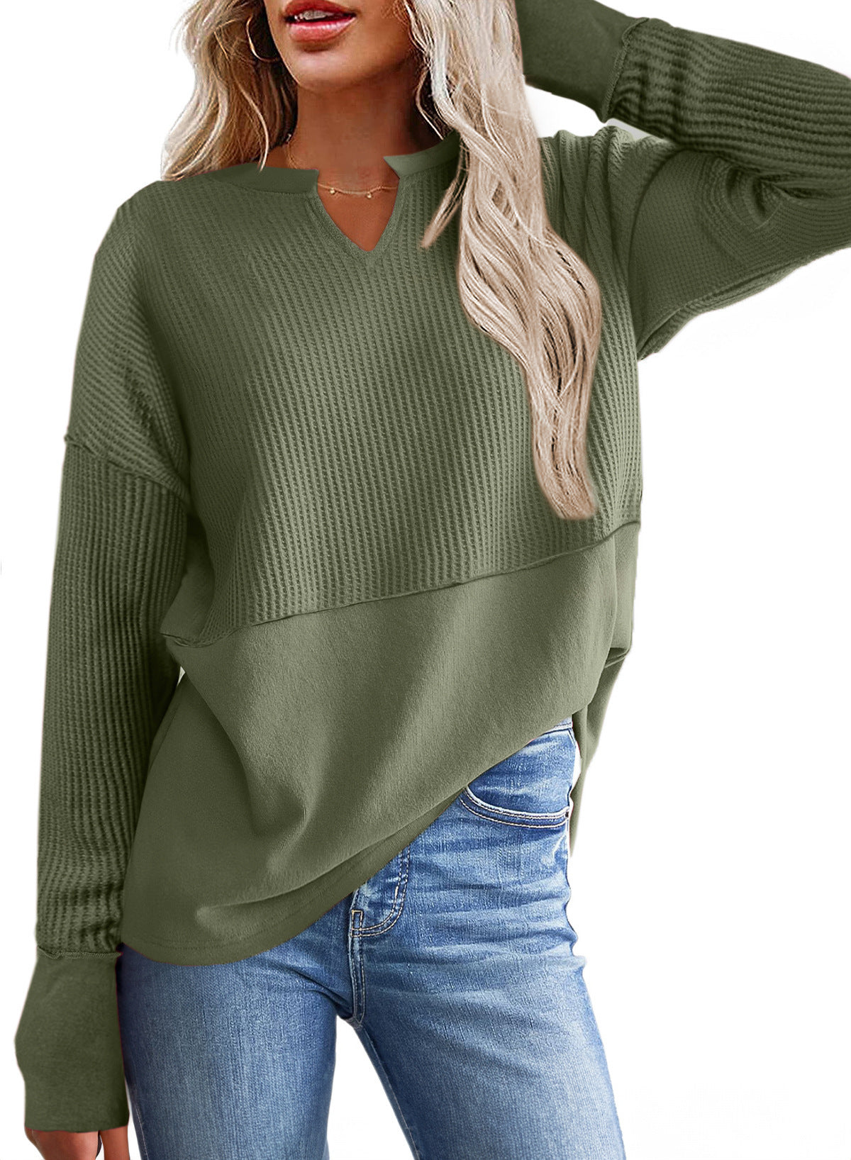 Herbst und Winter Neue einfarbige lose Pullover Damen Top