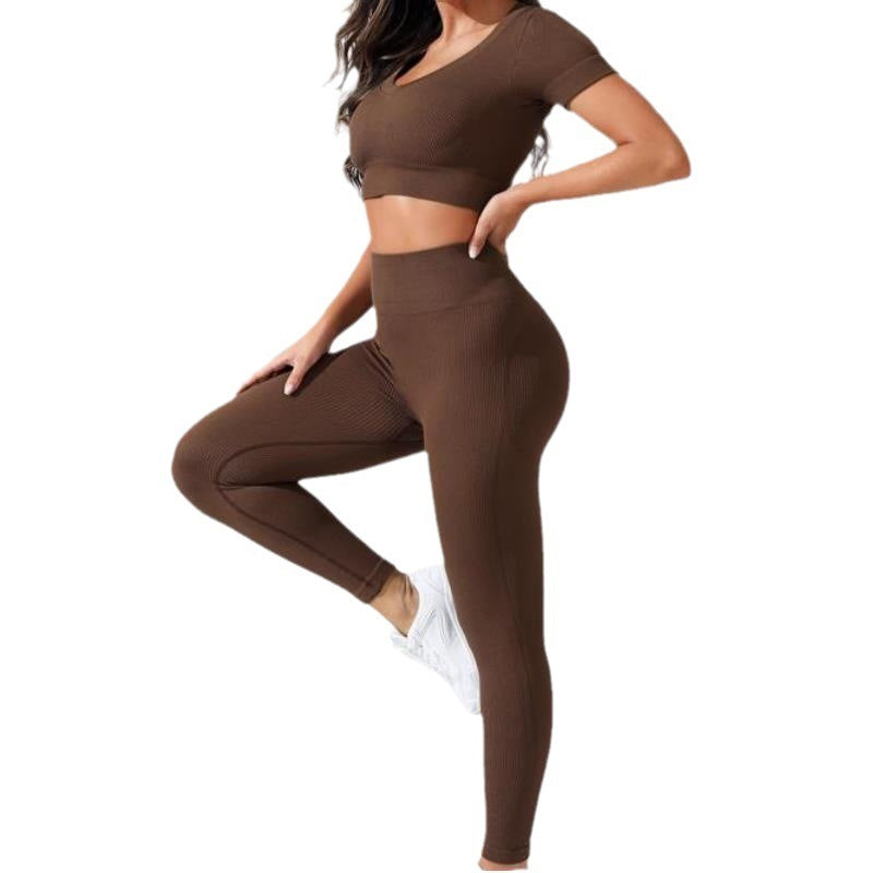 Women's Seamless Knitted European And American Sports Yoga Suit Set