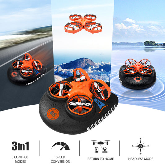 RC Boat Water Land And Air Four-Axis  Hovercraft Three-in-one Multi-function Toy One-button Tumbling Mini Drone