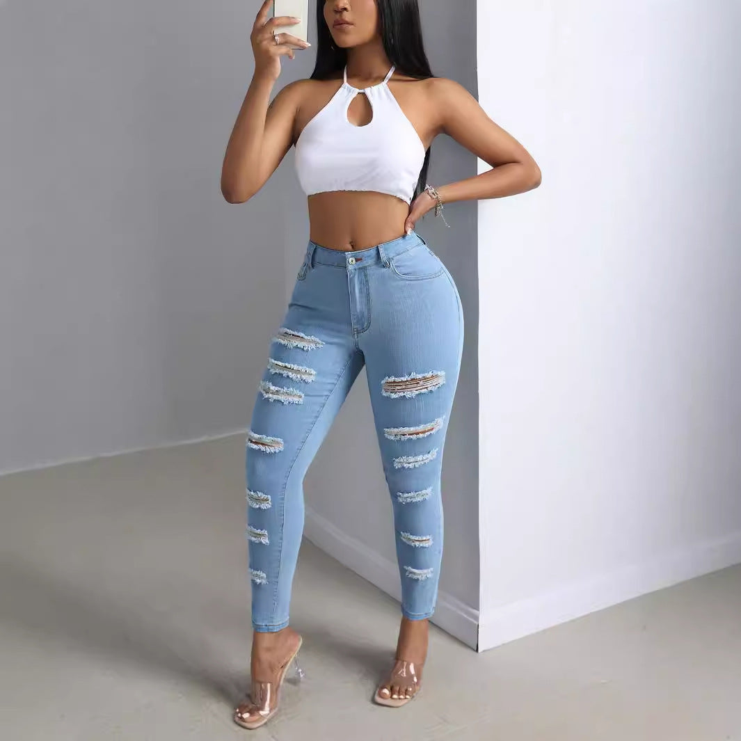 Fashion Personality Women's Ripped Jeans Trousers