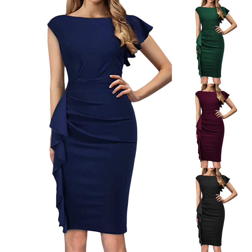 Women's Ruffled Sleeves Temperament Sheath Dress