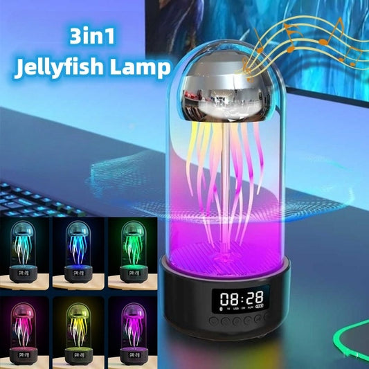 Creative 3in1 Colorful Jellyfish Lamp With Clock Luminous Portable Stereo Breathing Light Smart Decoration Bluetooth-compatible Speaker