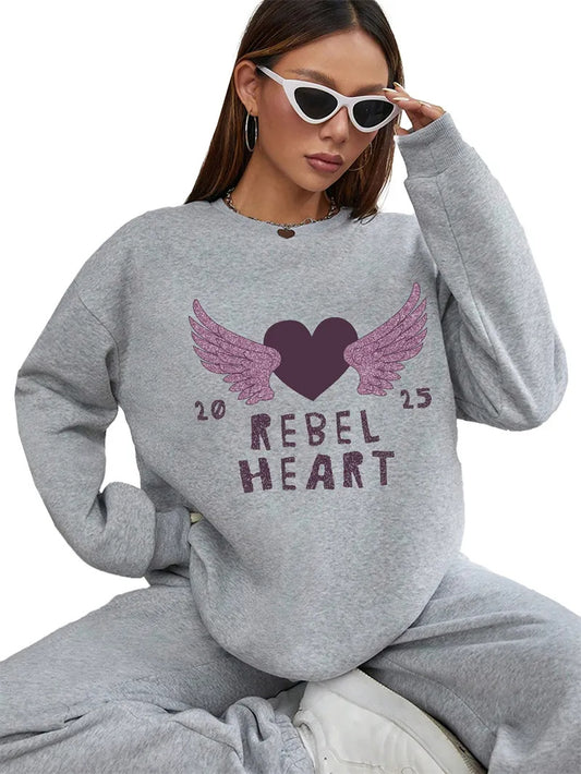 Frauen Grundlegende Casual Pullover Frühling Herbst Langarm Lila Liebe Flügel Gedruckt