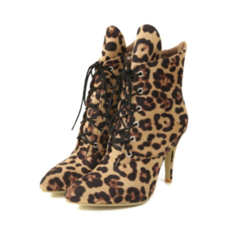 Sexy Leopard Print Damen Wildleder Stiefel Super High Heel Spitzschuh Spitze