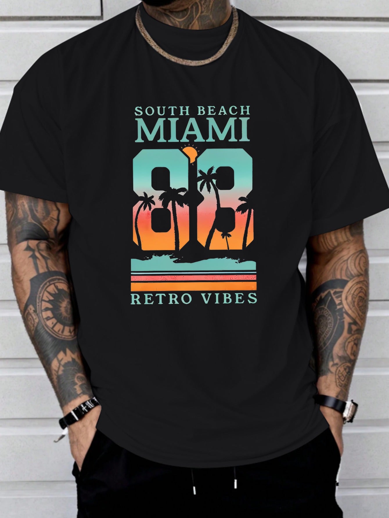 Miami South Beach Redovis bedrucktes T-Shirt, Herren-T-Shirt, lässiges Kurzarm-T-Shirt für den Sommer