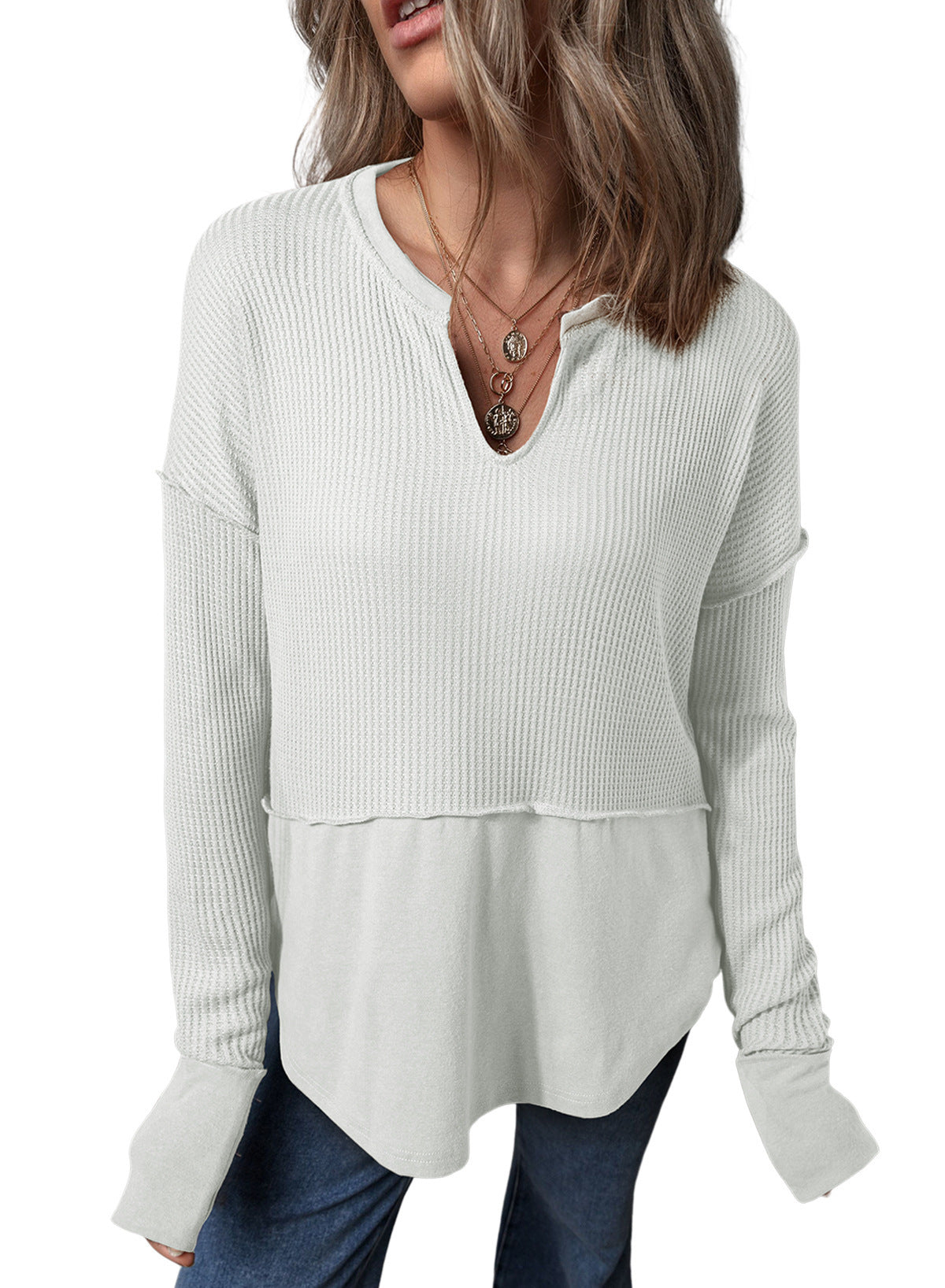 Herbst und Winter Neue einfarbige lose Pullover Damen Top