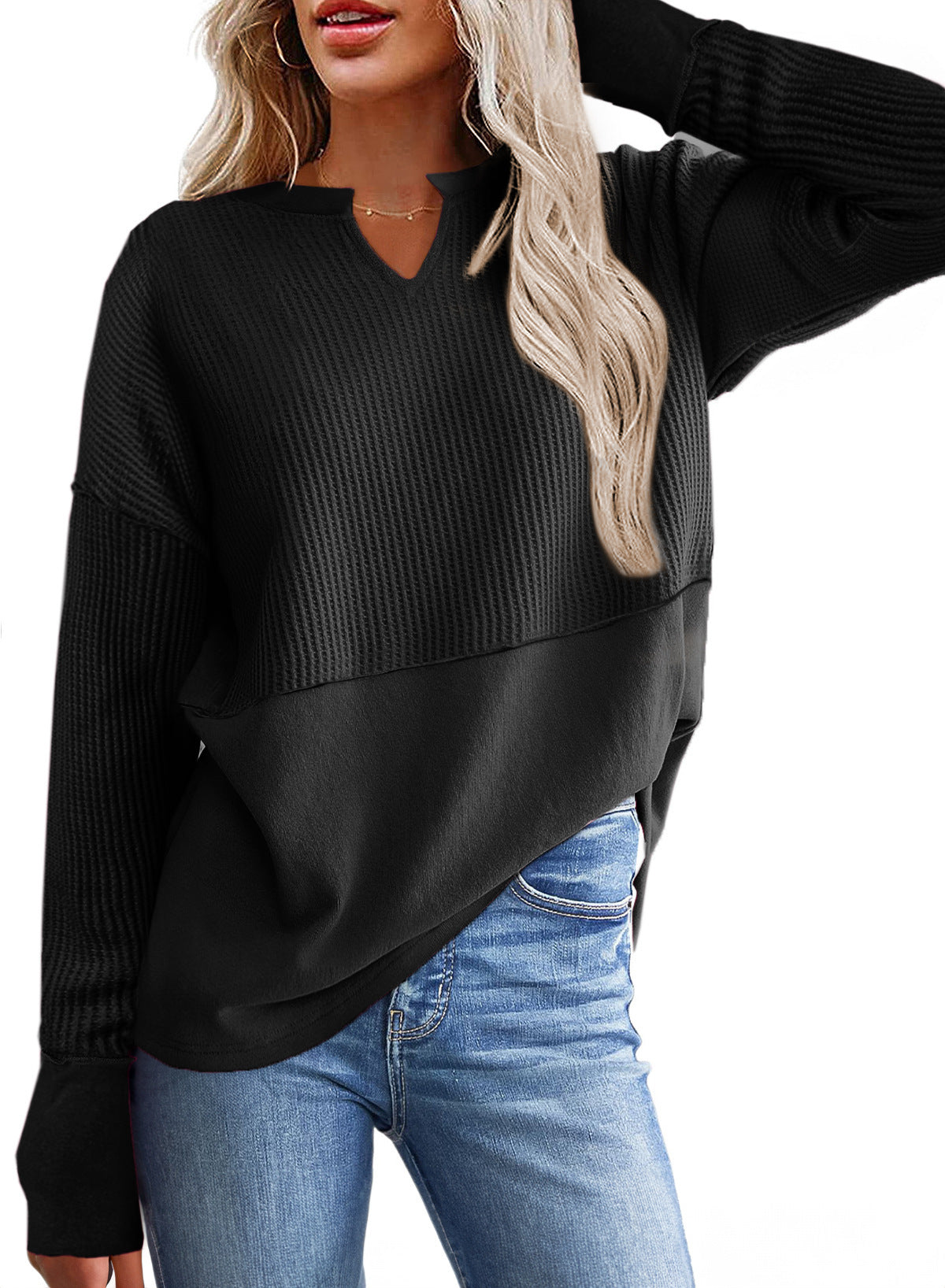 Herbst und Winter Neue einfarbige lose Pullover Damen Top